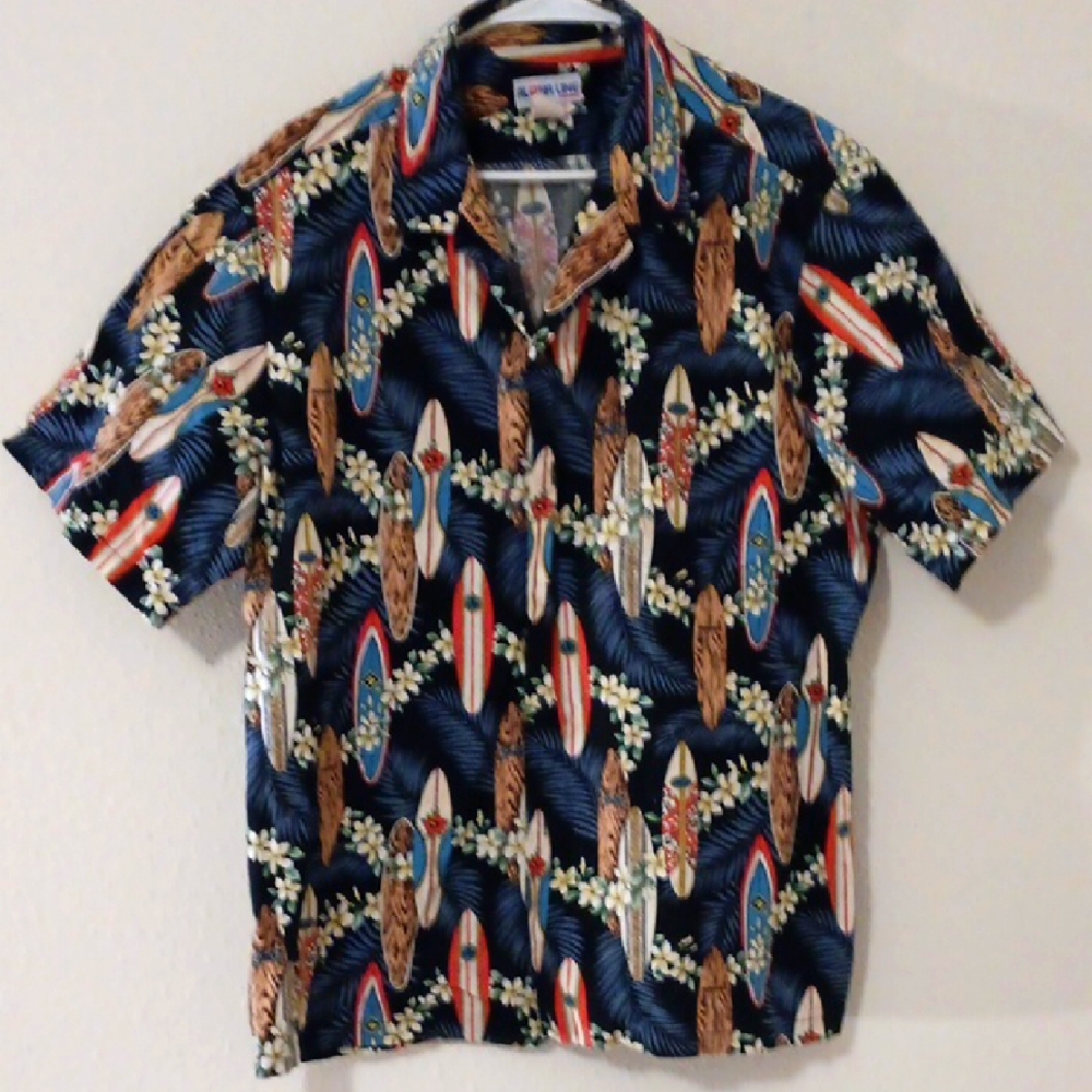 Hawaiian Surfboard Print Shirt - Blue